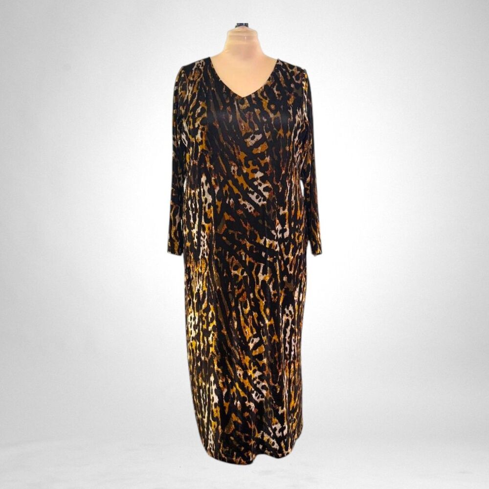 Attitudes by Renee Printed Knit Velvet V-Neck Dress, NWT! Size 1XP